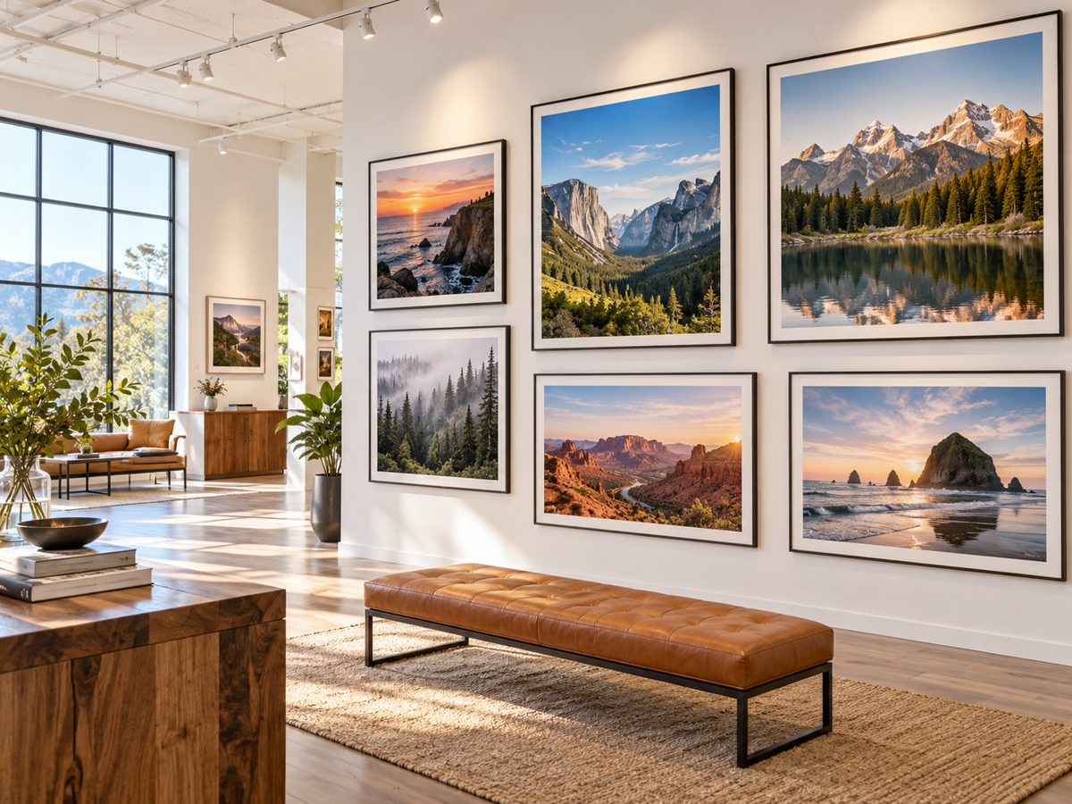 Galeria de fotos de paisagens na parede do estúdio